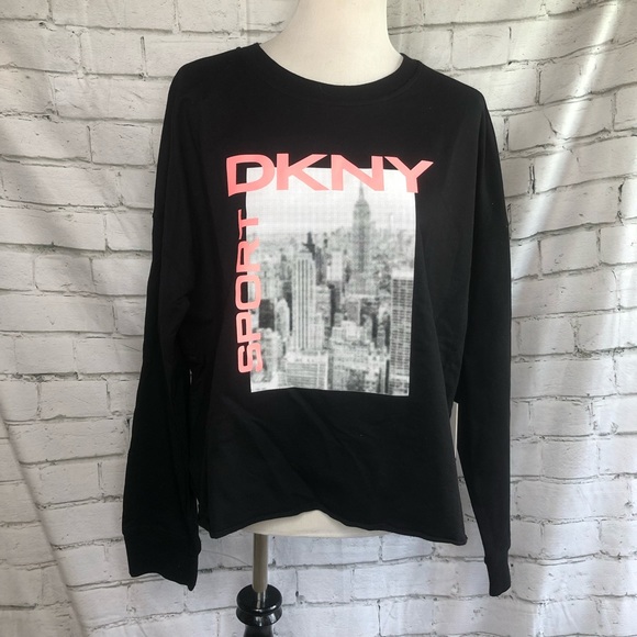 DKNY Sport Black Graphic Crewneck Pullover, Pink & White Decals, Multiple Sizes! - Picture 2 of 12